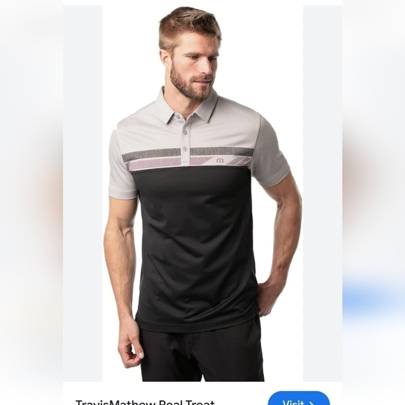 TRAVIS MATTHEW REAL TREAT Men's Polo Logo Golf Shirt L Striped Y2K 90's Designer - Picture 1 of 7